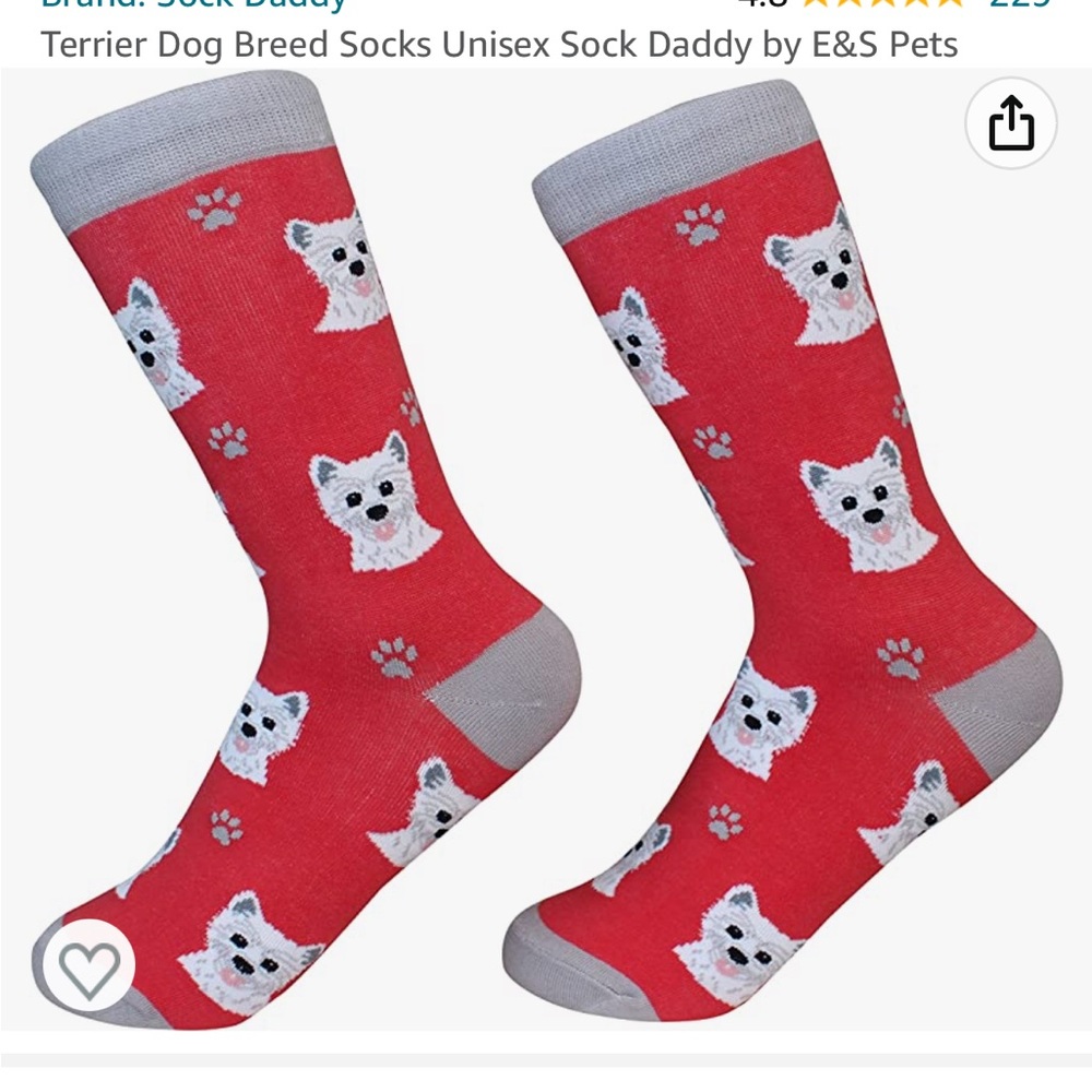 NWT- 1 pair of West Highland White Terrier socks